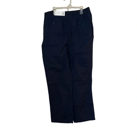 NWT Croft & Barrow Navy Linen Pants Stretch Waist Button Zip Fly Pockets Chic 10 - Picture 3 of 5